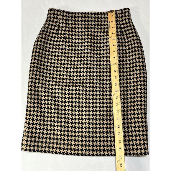 VTG Jones New York Petite Wool Pencil Skirt Houndstooth 6P Tan Black Career Work - Picture 5 of 8